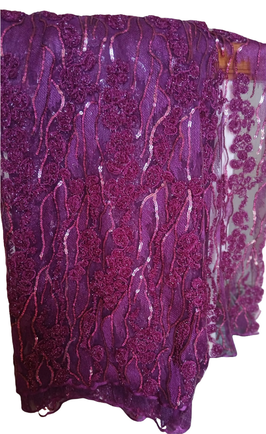 Magenta Tulle Lace Fabric