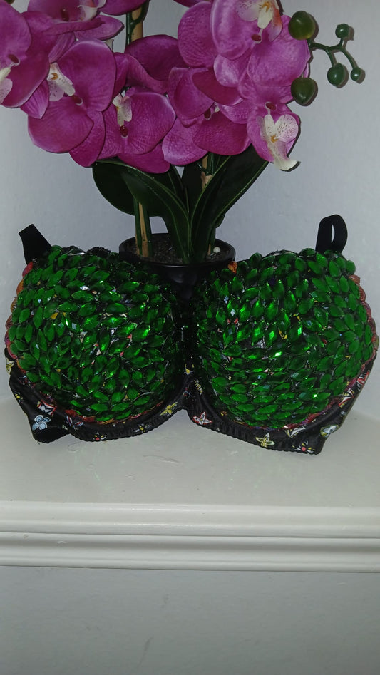 Sparkling Emerald Crystal Bling Bra UK 36DD