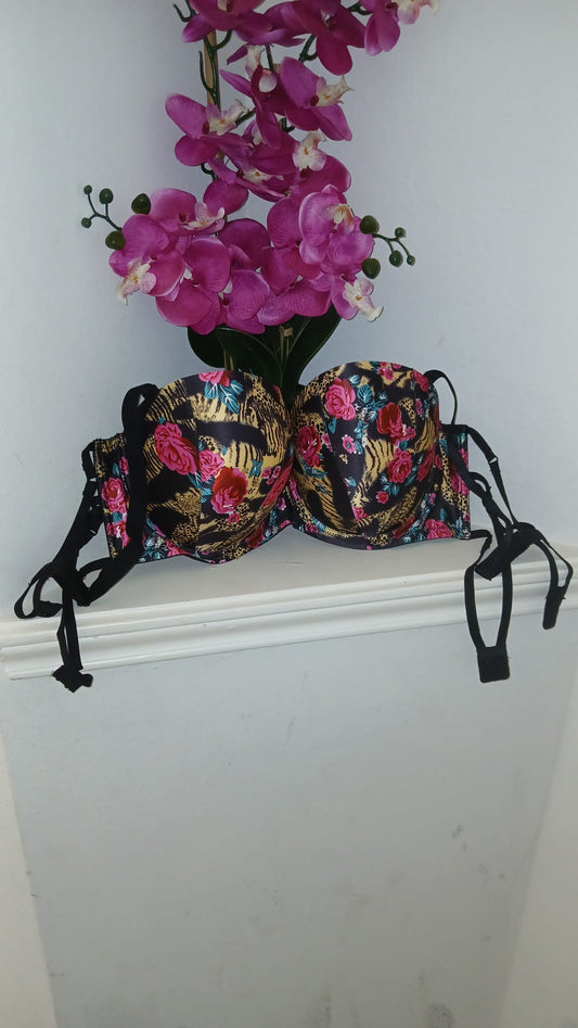 Floral and Leopard Print Push-Up Bra UK 44DD