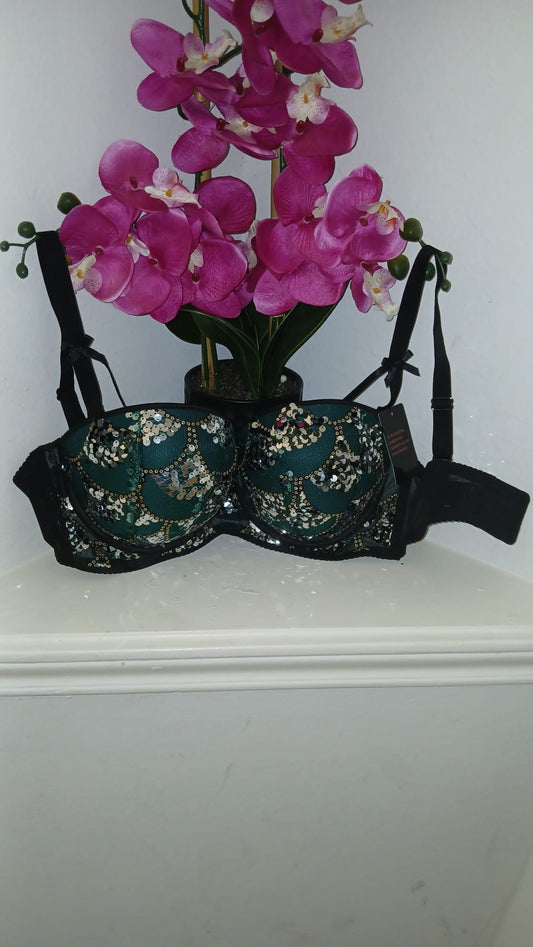 Sparkling Emerald Crystal Bling Bra UK 36DD