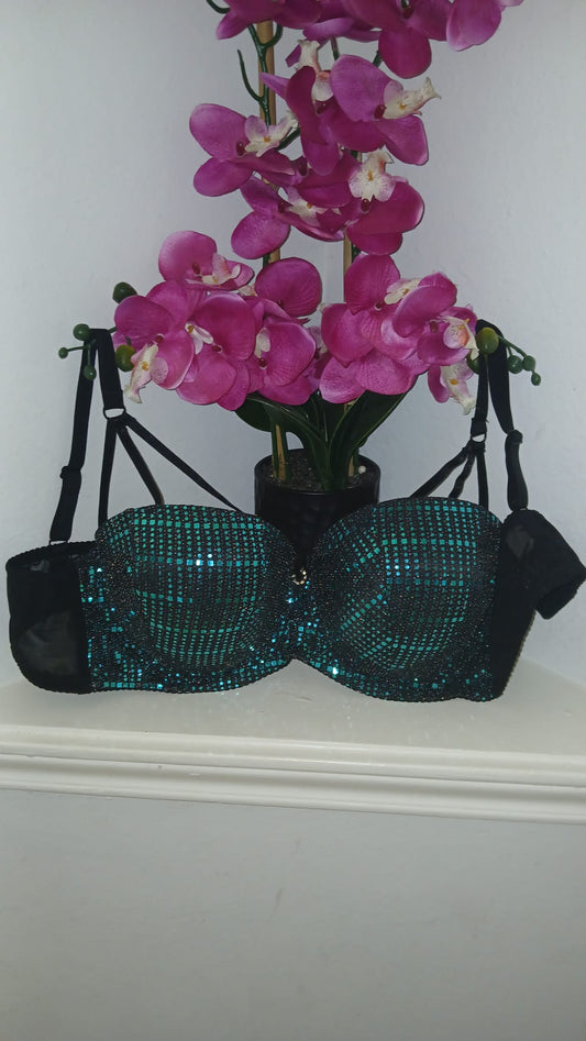 Sparkling Emerald Sequin Strapless Bra UK 42D