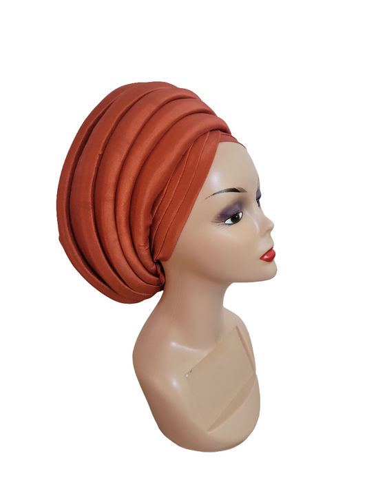 Puffy Beautiful Round Burnt Orange Color Turban