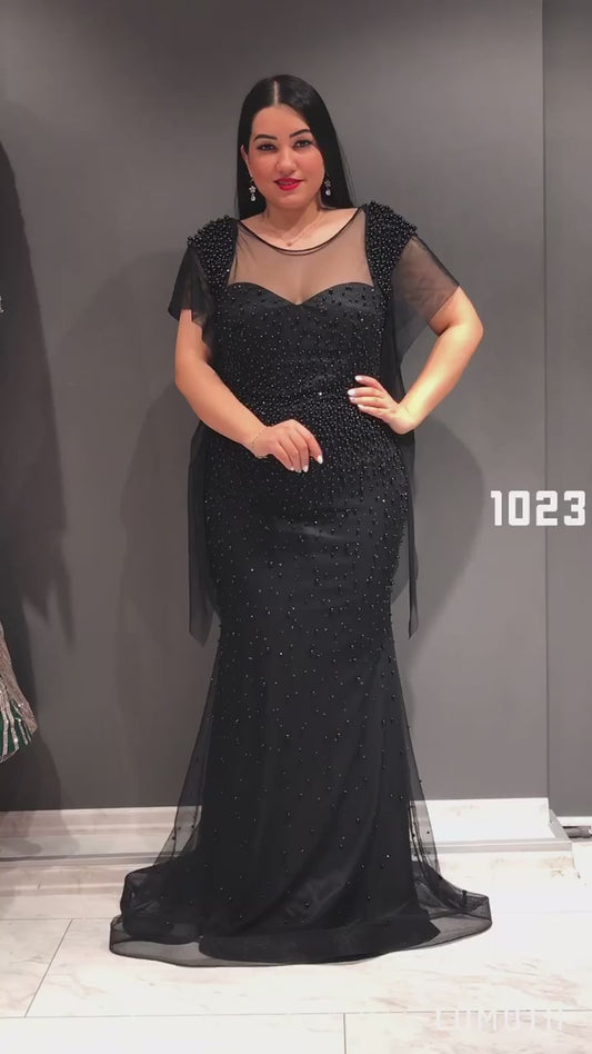 Beautiful Black Stud Long Evening Dress
