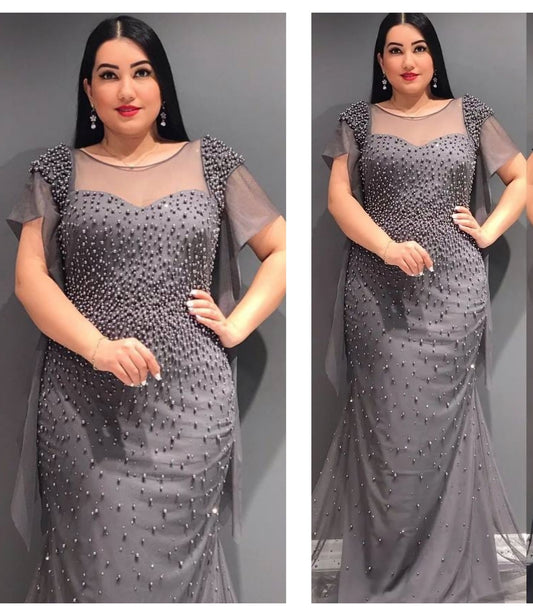 Beautiful Gray Stud Long Evening Dress