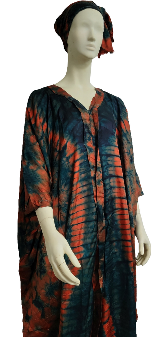 Beautiful Tie-Dye Silk Bubu Dress With Scarf