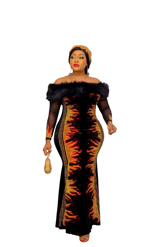 Beautiful Flaux Velvet  Off Shoulder Long Dress