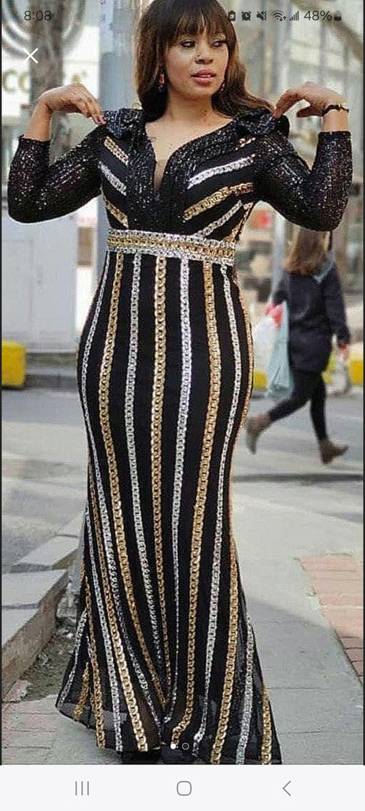 Beautiful Black/Silver/Gold Long Evening Dress