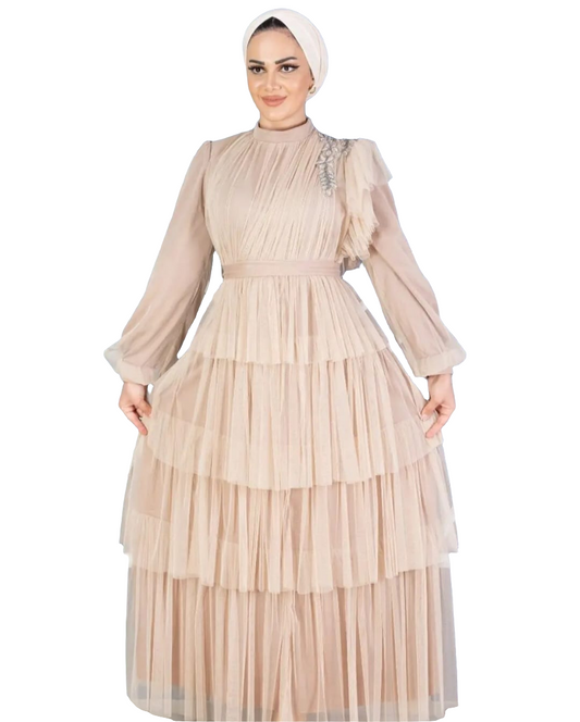 Beautiful Carton Gold Sequins Stud Long Dress